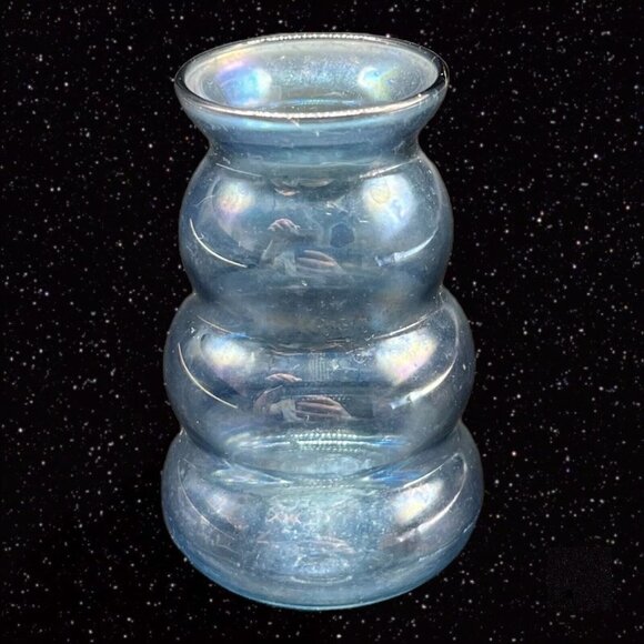 Iridescent Cobalt Blue Flint Glass Blown Vase Decoration Art Glass 3”T 1.5”W - Picture 2 of 12